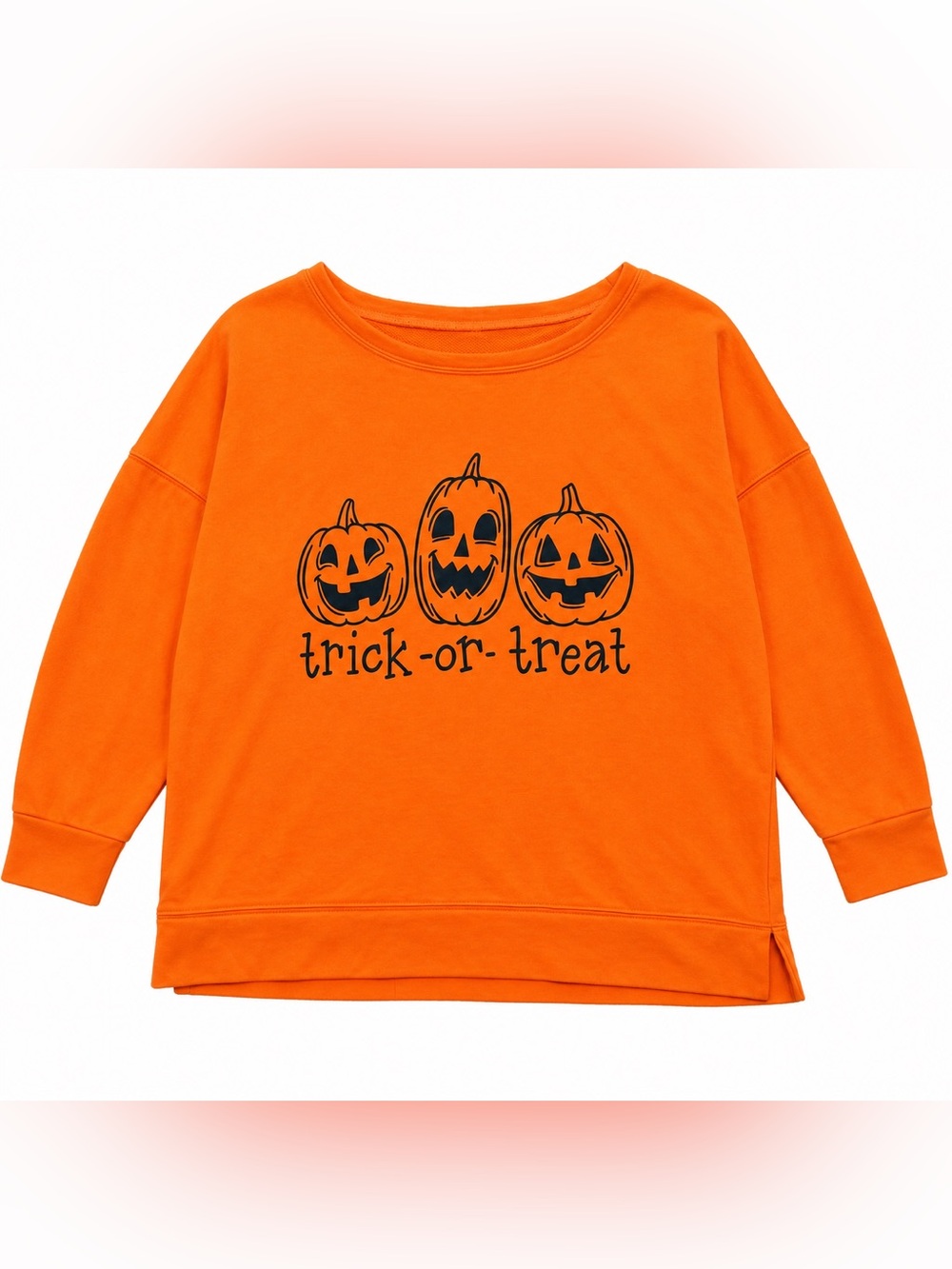 Halloween Trick or Treat Pumpkin Graphic Orange Oversized Sweatshirt XL